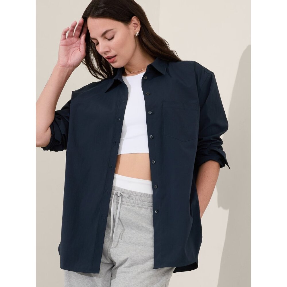 New Athleta M Midday Relaxed Shirt Medium Navy Blue Regular